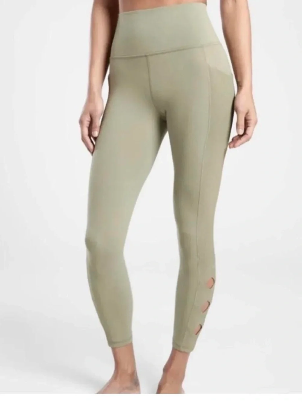 Athleta Olive Sage High-Rise Seam Detail Leggings with Cutout Accents - Picture 3 of 14